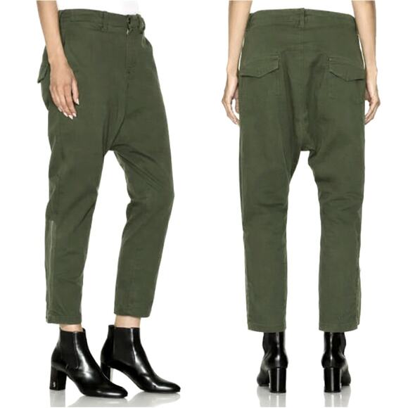 Nili Lotan Pants - Nili Lotan 8 Slouchy $395 Drop Crotch Jackson Pants Ankle Zip Cotton Paris Green